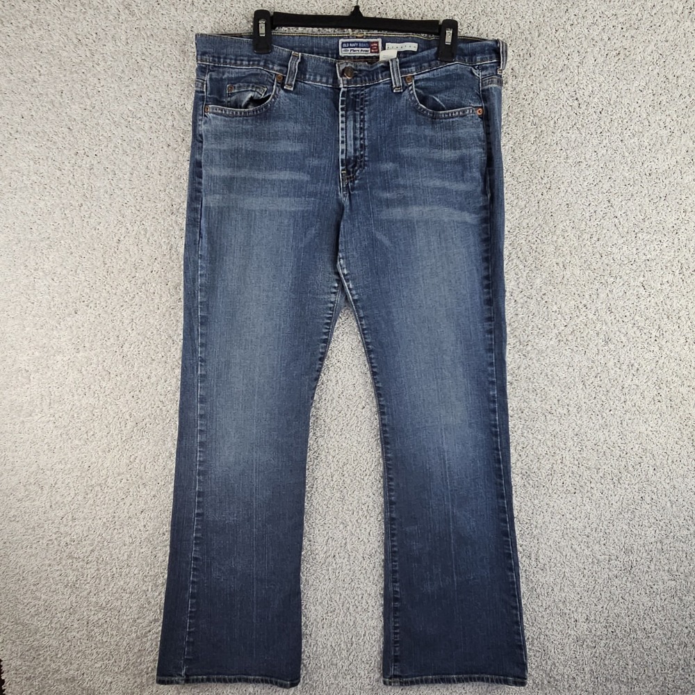 Vintage Old Navy Flare Jeans Women's‎ 14 Stretch Ultra Low Waist Blue Y2K 35x31